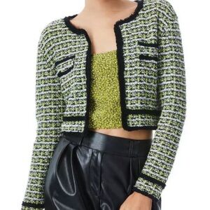 Alice + Olivia Green and Black Tweed Cardigan Perfect Condition